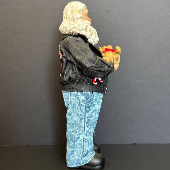 1997 Clothtique Possible Dreams Easy Ridin Santa Figure In Biker Jacket & Jeans - Picture 4 of 16